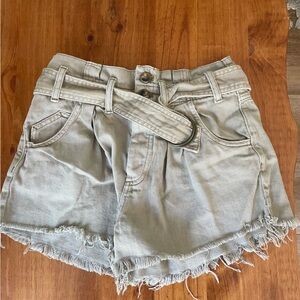Free People Light Gray Frayed Jean Shorts